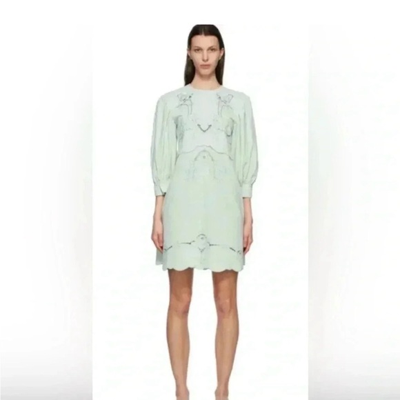 See By Chloe Dresses & Skirts - Elegant See by Chloe Mint Puff Sleeve Embroidered Mini Dress (Size 10)